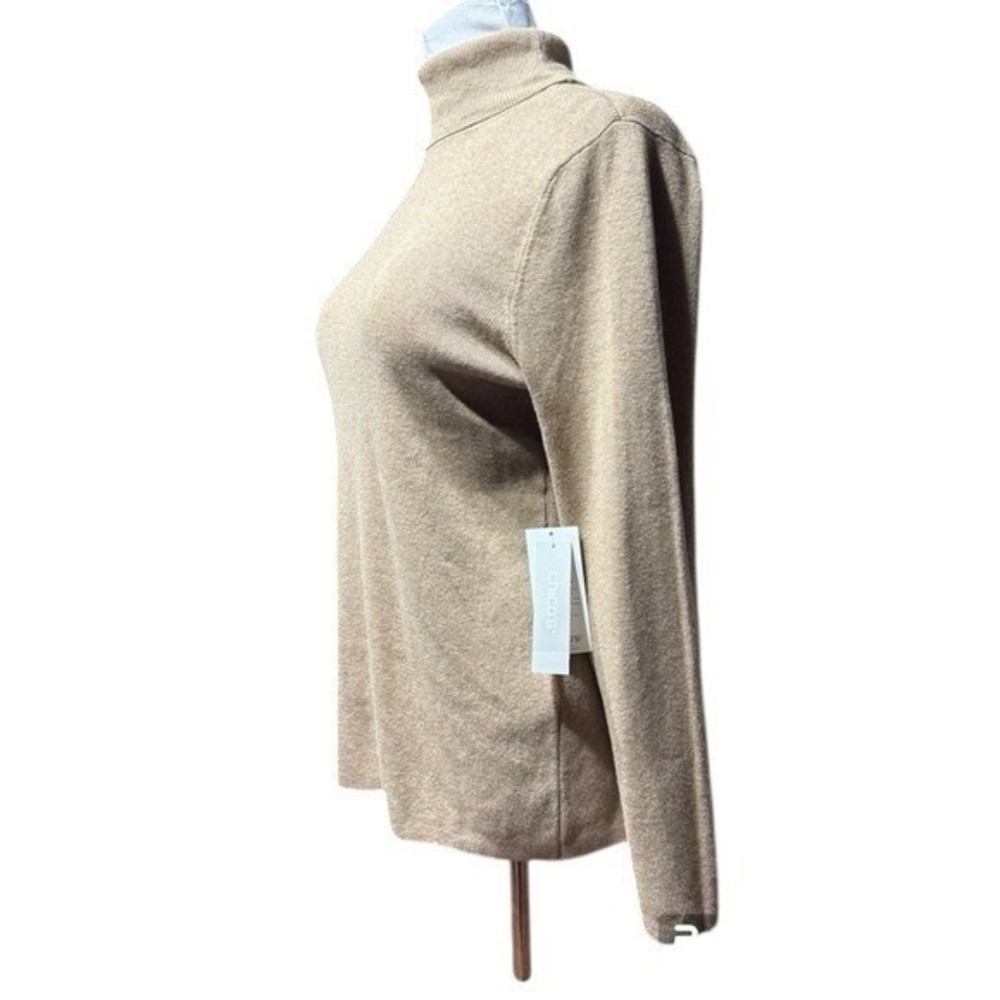 Chico's Turtleneck Sweater Womens 2 L Tan Coolmax Cotton Knit Long Sleeve Basic
